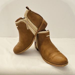 Nautica Girls Tan Ankle Booties Boots 3 Gold Zipper